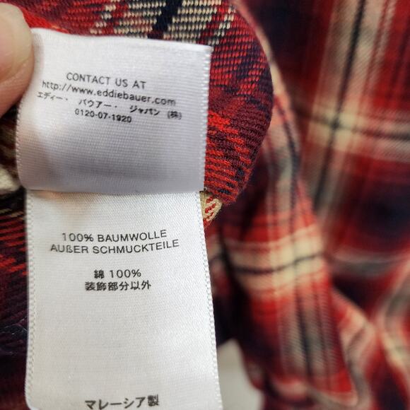 Eddie Bauer red, black & cream medium weight plaid flannel shirt mens size large - Picture 8 of 11